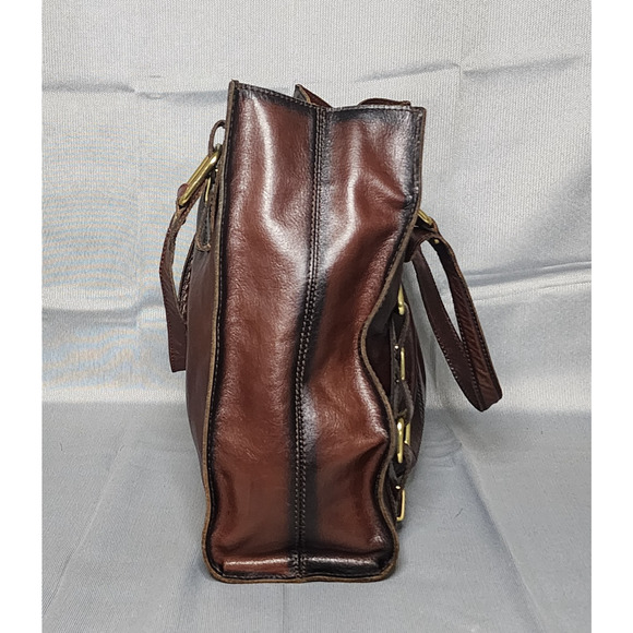 Kate Landry Large Tote Bag Leather Chocolate Brown Brass Links Flap Turn Lock - Picture 5 of 10